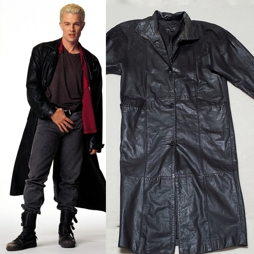 Vintage 80s Pelle Spike Buffy the Vampire Slayer Black Leather Trench Coat S
